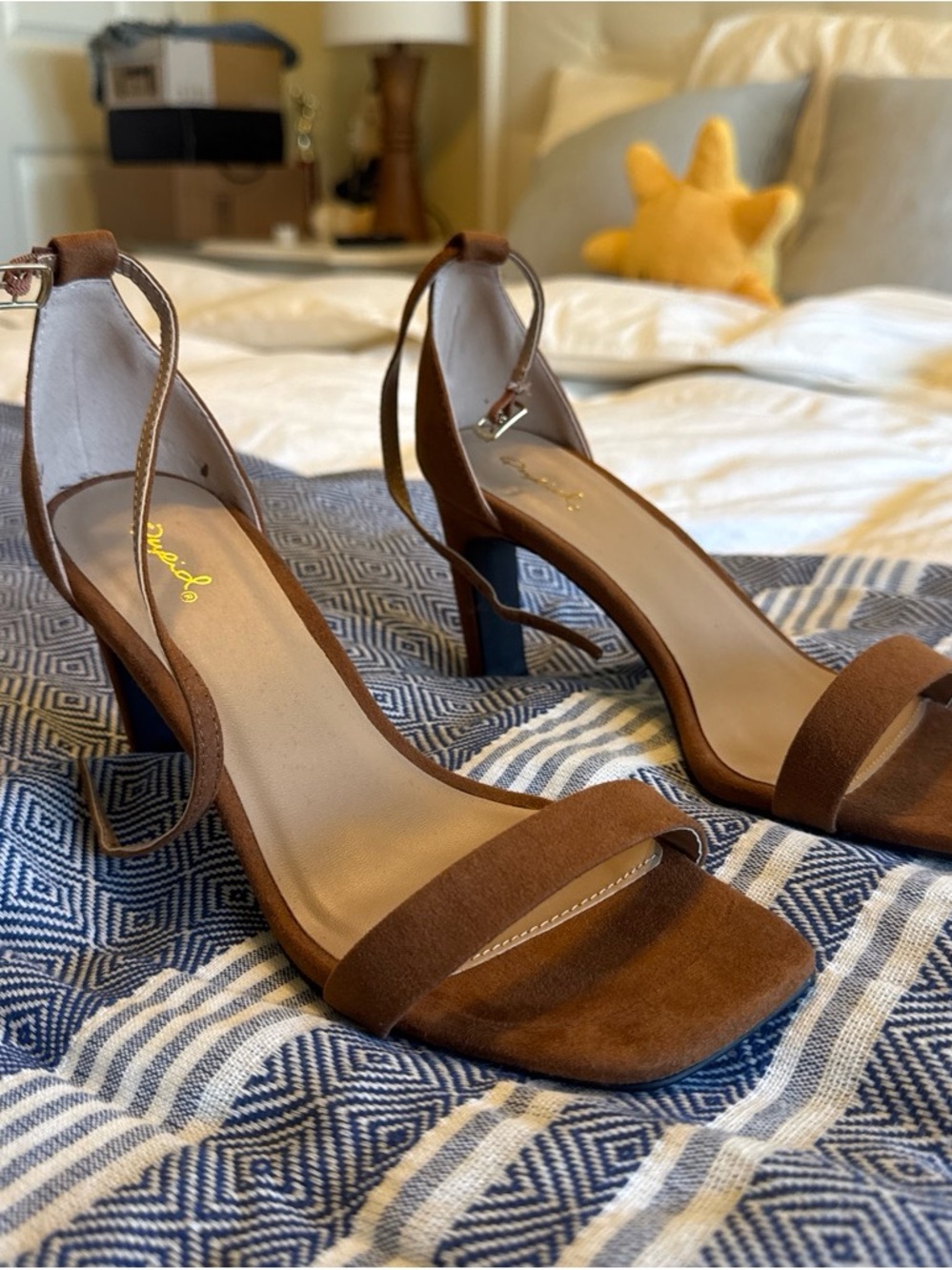 Qupid Brown Suede Ankle-Strap Heels